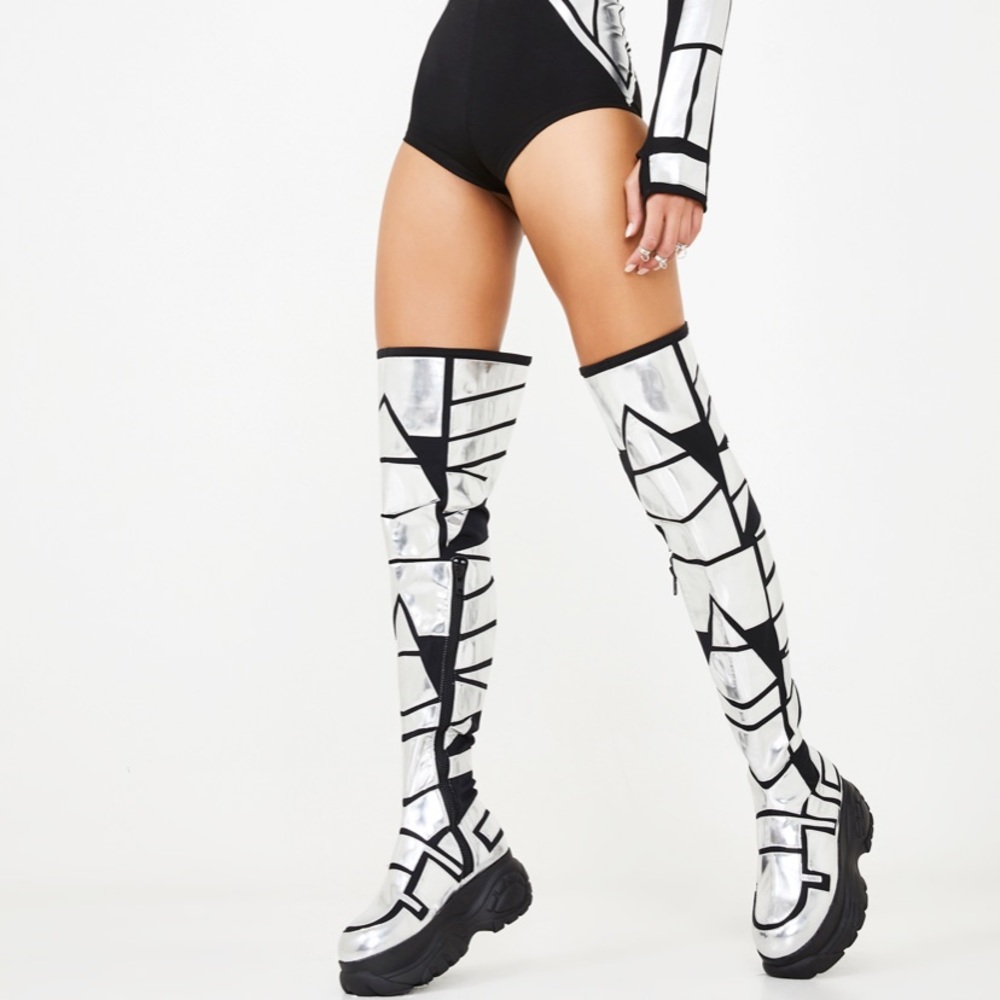 Dolls Kill Techno Armour Thigh High Boots